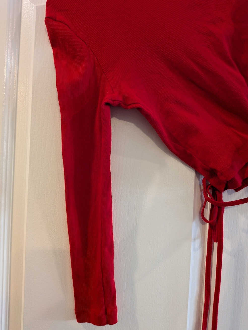 Lisa Says Gah Lucille Wrap Top Red Ribbed Long Sleeve Cropped Cotton Size M - Picture 13 of 15